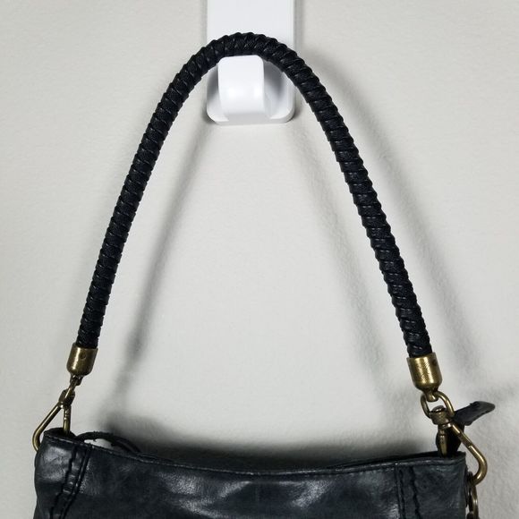 The Sak Y2K 90s Black Leather Zip Top Bohemian Tassle Braid Handle Shoulder Bag - Picture 6 of 12